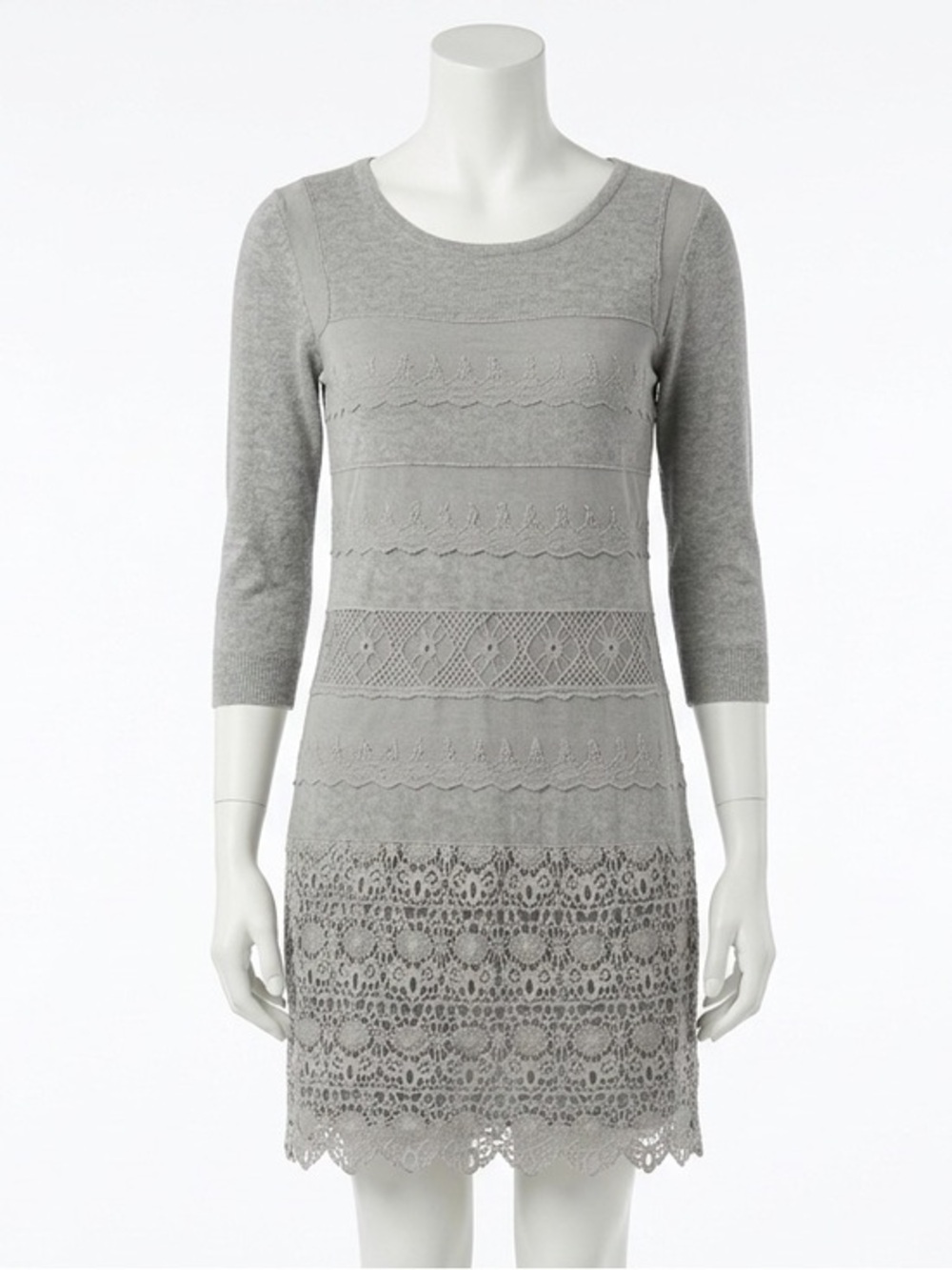 Sundance Gray Lace Layered Knit Tiered Boho Tunic Sweater Dress Medium Petite MP